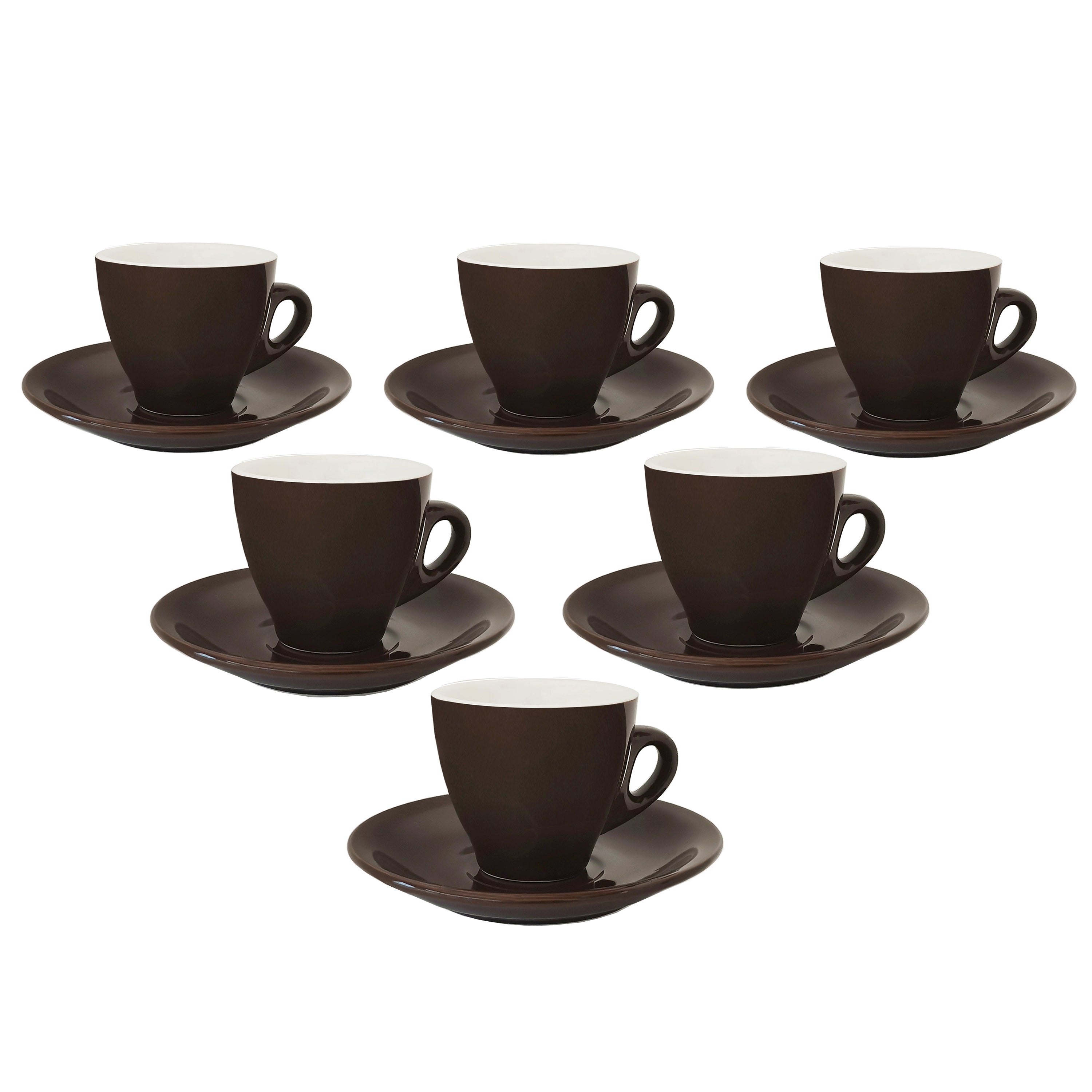 Milano Style Espresso Cups and Saucers, Set of 6 Brown