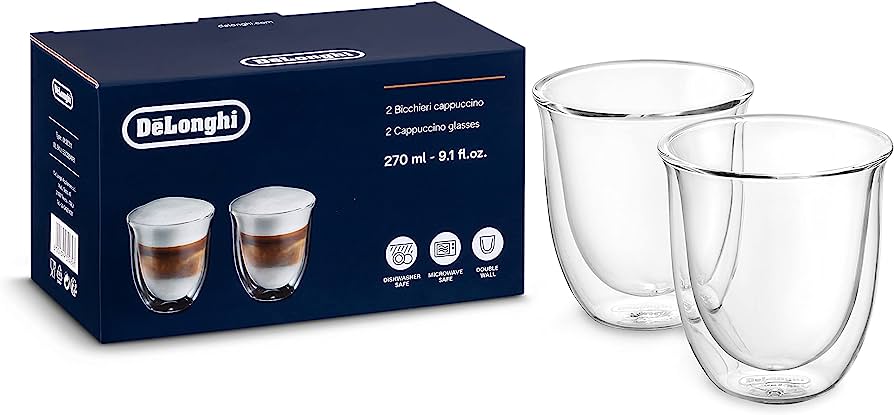 De Longhi Double wall Cappuccino Glass set of 2 Espresso Machine Experts