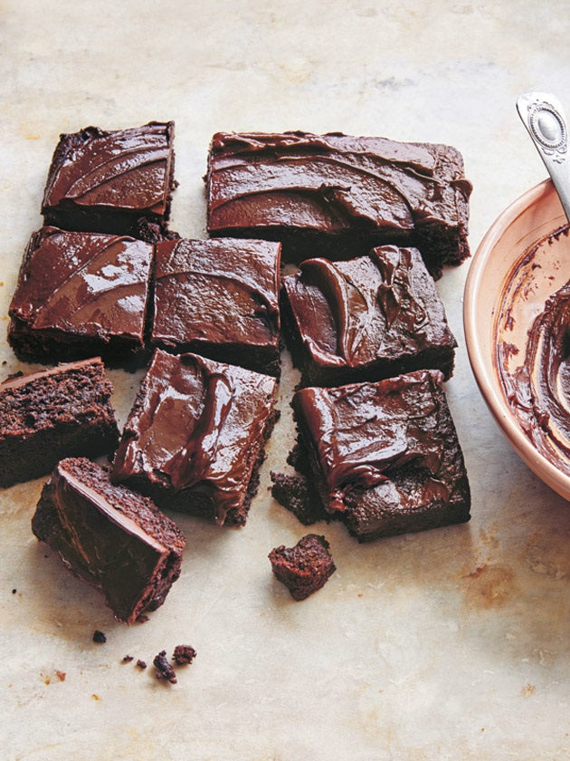 Dark Chocolate Brownies with Coffee and Armagnac Prunes