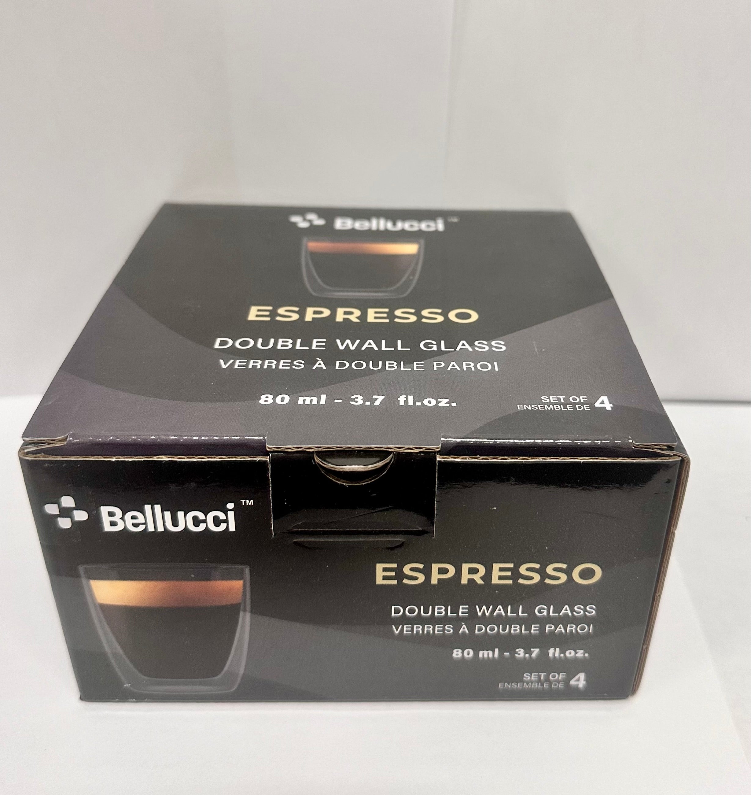 Bellucci  Espresso Cups, Double Wall Thermal Glasses, 3.7 oz, Set of 4