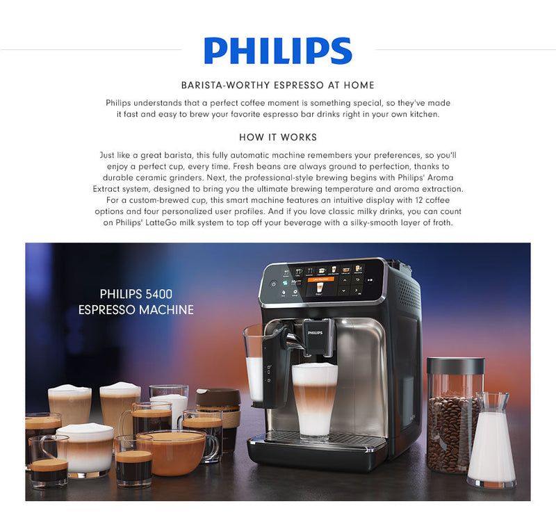 Comprar Cafetera espresso superautomática Philips serie 5400 LatteGo, 12  tipos de café · Hipercor