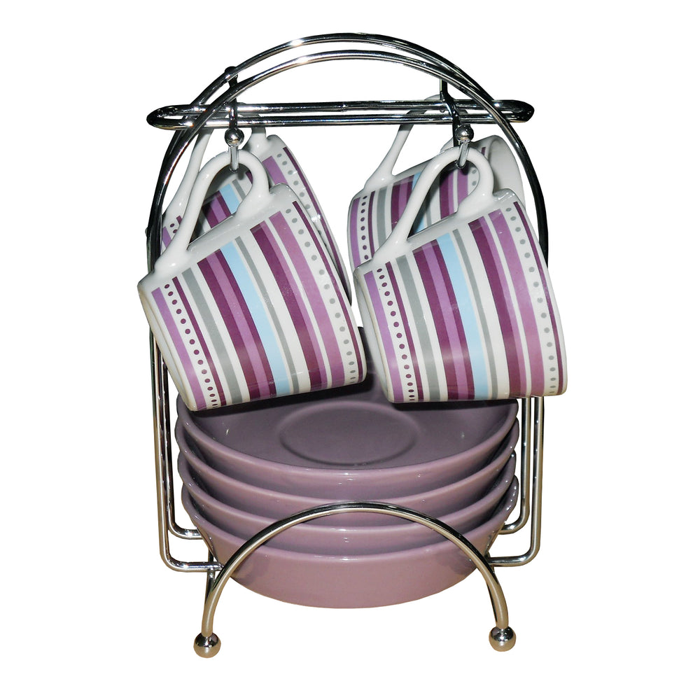 Purple striped Espresso Cups with Stand