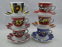 Autosport Espresso Cups--set of 6 cups and saucers