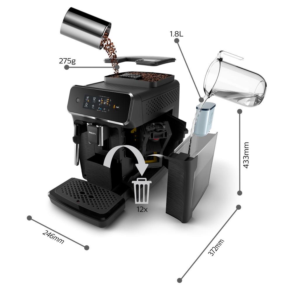 open Box Philips Saeco 2200 Series Superautomatic Espresso Machine Classic Milk Frother Black EP2220/14