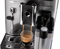 Close up of coffee dispenser of Saeco Exprelia Evo Black HD8855/47.