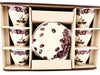 Boxed set of espresso cups showing coffee bean motif