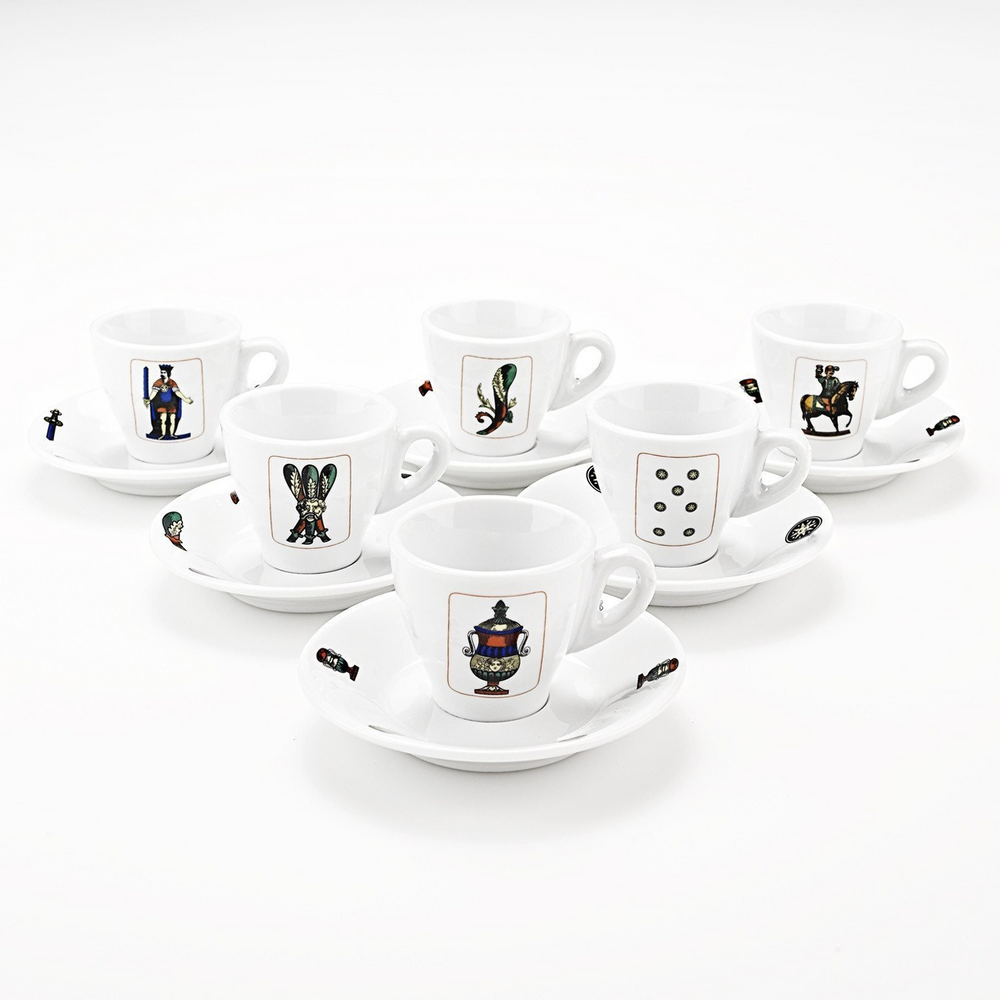 Set of six Italian cards espresso cups